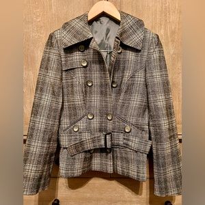Plaid belted petite pea coat